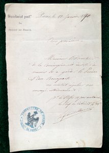 Inhaftierungsbefehl an den Concierge von Prinz Pierre Bonaparte (1815-1881) am 10. Januar von French School