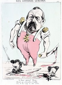 Unsere großen Generäle: der tapfere General Vinoy, wenn ihn ein Journalist stört, zack, er schlägt ihm den Kopf ab. Karikatur über Vinoy und die Kommune. von French School