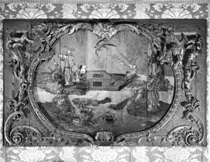 Über-Tür-Panel mit chinesischem Motiv, ca. 1730 (polychrom & vergoldetes Holz)