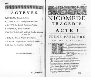 Seite des ersten Aktes von Nicomede von Pierre Corneille (1606-84) von French School