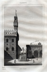 Palazzo Vecchio in Florenz - Piazza della Signoria - Gravur aus 