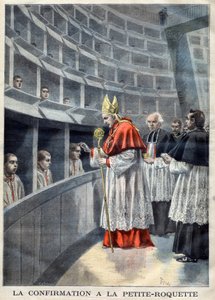 Paris - Gefängnis de la Petite Roquette (Gefängnis für Frauen und Jugendliche) - Die Firmung in der Petite-Roquette - Mrg Richard, Erzbischof von Paris, Illustration von Meaulle, Fortune Louis in „Le Petite Journal“, November 1896 - Religiöse Firmung von French School