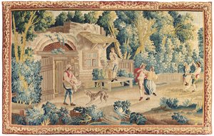 Pastorale Tapisserie, Aubusson, Mitte des 18. Jahrhunderts