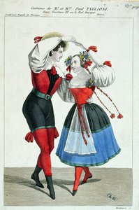 Paul Taglioni (1808-84) und seine Frau Anna Galster tanzen in Gustave III, ca. 1830