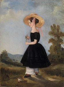 Bauernmädchen mit Hut in einer Landschaft, 1840 von French School