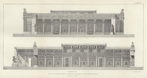 Persepolis, Halle der Hundert Säulen, geometrische Erhebung und Längsschnitt, restauriert von Ch Chipiez von French School