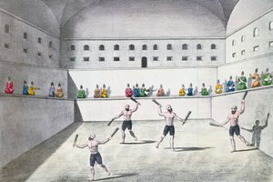 Persische Athleten beim Training in einem Gymnasium, ca. 1820 (Farbstich) von French School