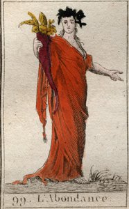 Personifikation des Überflusses, hält ein Füllhorn. Aus „Mythologie der Jugend“ von Pierre Blanchard 1803.