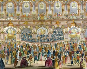 Perspektivische Ansicht des Ballsaals, errichtet im Innenhof des Hôtel de Ville