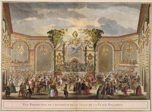 Perspektivische Ansicht des Inneren des Raums des Place Dauphine von French School