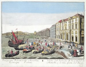 Perspektivische Ansicht des Rathauses und eines Teils des Hafens von Marseille, ca. 1770 von French School