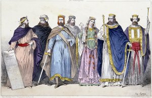 Pharamond, Clodion, Merovee, Childeric, Clotilde, Clovis I. und Childebert I. - in La monarchie française en estampes von French School