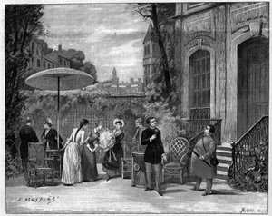 Theaterstück: Komödianten der Comédie Française in „Un parisien“ von Edmond Gondinet (1828-1888)