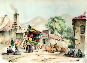 Pierrefites Postkutsche Die Ankunft der Postkutsche, die Pierrefite mit Paris verbindet. Stich von 1836 Private Sammlung von French School