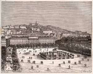 Place Bellecour oder Place Louis-le-Grand - die größte Platz von Lyon - Gravur in „La France illustrée: Geographie, Geschichte, statistische Verwaltung“ von V.A. Malt-Brown. 1884