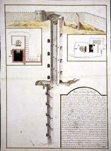 Plan und Querschnitt eines Brunnens, ca. 1700 von French School