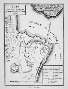 Plan von West Point, der Schlüssel-Fort, den Benedict Arnold während des Unabhängigkeitskrieges an die Briten übergeben wollte