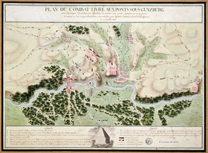 Plan der Ereignisse bei der Schlacht von Günzburg zwischen österreichischen und französischen Truppen im Jahr 1805, 1808