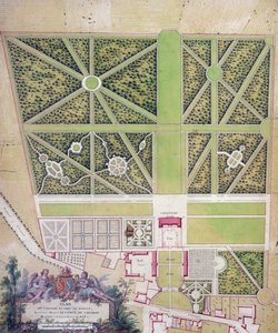 Plan des Schlosses und Parks in Roissy, im Besitz des Comte de Caraman von French School