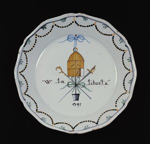 Teller mit offenem Vogelkäfig und der Legende Vive la Liberte, 1791 von French School