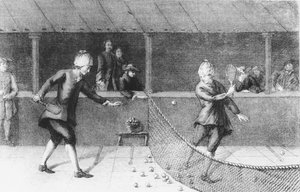 Jeu de Paume in Paris spielen (Gravur)