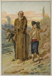 Papst Sixtus V. als Kind, wie er eine Schweineherde hütet