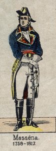 Ganzkörperporträt von André Masséna, Herzog von Rivoli, Prinz von Essling, Marschall des Kaiserreichs. Bild von Epinal aus dem späten 19. Jahrhundert