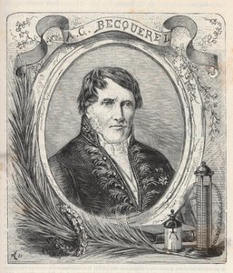 Porträt von Antoine Cesar Becquerel (1788-1878), französischer Physiker - Gravur in „Wissenschaften für jedermann - Physik und Chemie“ von Alexis Clerc - Ende des 19. Jahrhunderts - Private Sammlung von French School