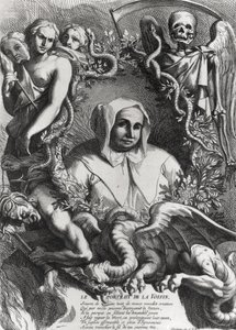 Porträt von Catherine Monvoisin (La Voisin) (1640-80) (Gravur) (s/w Foto) von French School