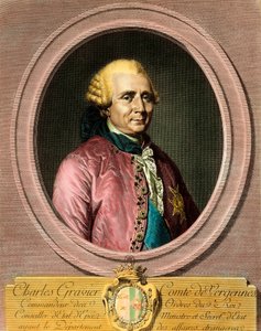 Porträt von Charles Gravier, Graf von Vergennes (1719 - 1787). Gravur des 18. Jahrhunderts. Privatsammlung.