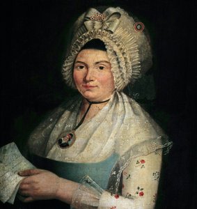 Porträt von Eleonore Duplay, verlobt mit Maximilian Robespierre, in Picarde Porträt von Leonore Duplay genannt „Cornelie“ (1768-1832). Gemälde der französischen Schule des 18. Jahrhunderts.