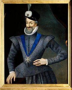 Porträt von Heinrich IV. (1553-1610) König von Frankreich. Er trägt die Halskette des Ordens vom Heiligen Geist. Anonymes französisches Gemälde des 17. Jahrhunderts. Öl auf Leinwand. Dim: 0,95x1,13m. Pflichtangabe: Sully sur Loire, Schloss Sully