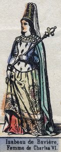 Porträt von Isabeau (Isabelle, Elisabeth) von Bayern (1371-1435), Ehefrau von Karl VI. von Frankreich. (Kapetische Dynastie). Illustration Ende des 19. Jahrhunderts. von French School