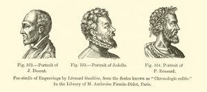 Porträt von J. Daurat, Porträt von Jodelle, Porträt von P. Ronsard (Gravur) von French School