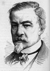 Porträt von Leon Plee, französischer Journalist und Schriftsteller. Gravur in „Le Monde Illustré“ Nr. 1141 vom 8. Februar
