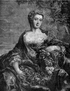 Porträt von Madame de Chateauroux, Marie-Anne de Mailly-Nesle (1717-1744), Favoritin von König Ludwig XV. Gravur in „Die Geschichte der Prostitution und Ausschweifung unter allen Völkern der Welt von der Antike bis zur Gegenwart“ von Dr. Th. -F. Debray. 18