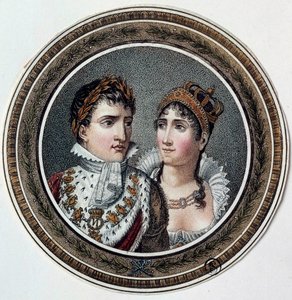 Porträt von Napoleon I. und Josephine de Beauharnais auf einem Bonbondeckel von French School