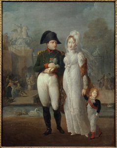 Porträt von Napoleon I. (1769-1821) und Marie Louise mit ihrem Sohn, König von Rom Napoleon II., Herzog von Reichstadt im Tuileriengarten von French School