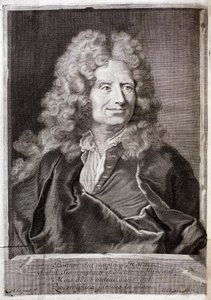 Porträt von Nicolas Boileau, auch bekannt als Boileau Despreaux (1636-1711) Dichter, Schriftsteller. Gravur zur Illustration der Werke von M. Boileau Despreaux, mit historischen Erläuterungen, Band 1, Edition Fabre et Barillot
