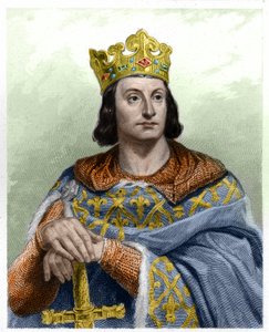 Porträt von Philipp II. genannt Philippe Auguste (1165-1223), König von Frankreich - in „Histoire des Francais“ von Lavallee, Gravur, sd von French School
