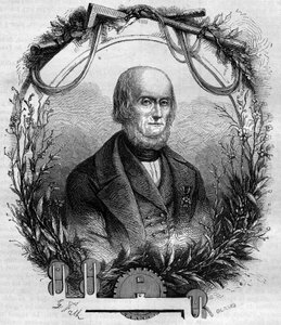 Porträt von Philippe de Girard (1775-1845), französischer Erfinder und Industrieller, Schöpfer der Flachsspinnmaschine. Gravur von 1866-1867. von French School