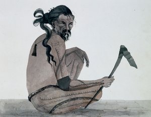 Porträt eines Eingeborenen der Insel Ualan, Karolinen-Archipel, Aquarell von Jules-Louis Lejeune, basierend auf der Reise um die Welt von French School