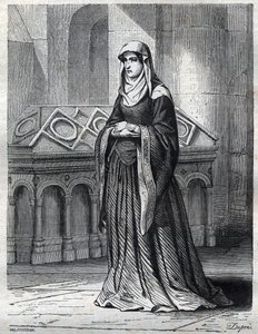 Porträt der Benediktinerin, die die Geliebte und Schwester von Papst Gregor XII. und die Mutter von Eugen IV. (Gabriele Condulmer 1383-1447) gewesen sein soll. Gravur in „Geschichte der Päpste (...) Verbrechen der Königinnen, Könige und Kaiser durch die Ja