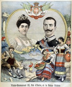 Porträts im Medaillon von Viktor Emanuel III. und Helene von Montenegro, Herrscher von Italien, Umschlag „Le Petit Journal“ 5/7/1903 (Gravur) von French School