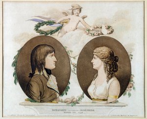 Porträts von Napoleon Bonaparte (1769-1821) und Joséphine de Beauharnais (1763-1814), verheiratet 1796. Anonyme Aquarell um 1800. Malmaison, Schlossmuseum