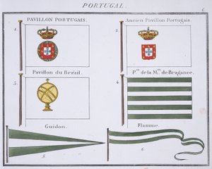 Portugiesische Flaggen, aus einem französischen Flaggenbuch, ca. 1819
