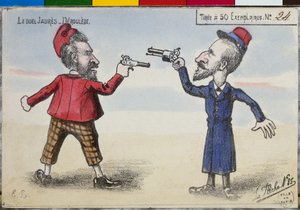 Postkarte Das Duell zwischen Paul Déroulède und Jean Jaurès, Dezember 1904