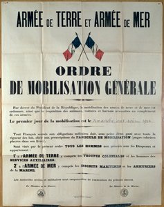 Plakat zur Generalmobilmachung in Frankreich, 2. August 1914, vom Ministerium für Krieg und Marine