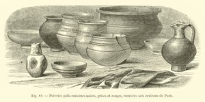 Gallorömische Töpferwaren, schwarz, grau und rot, in der Umgebung von Paris gefunden von French School