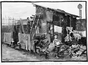 Armut in Paris: Slums, der Durchgang von Gergovie. 1884. Bibl. des Arts decos.